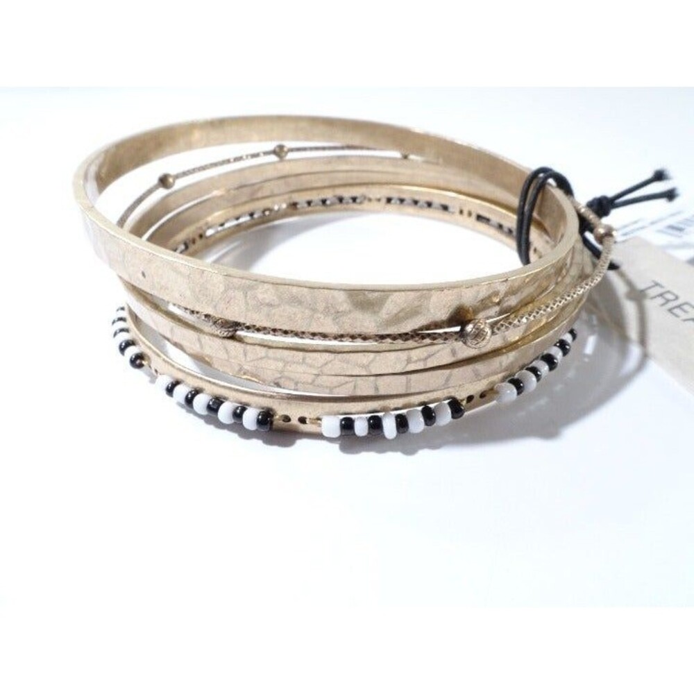 Nordstrom Treasure and bond Bead Gold bangle set of 5 NWT 59